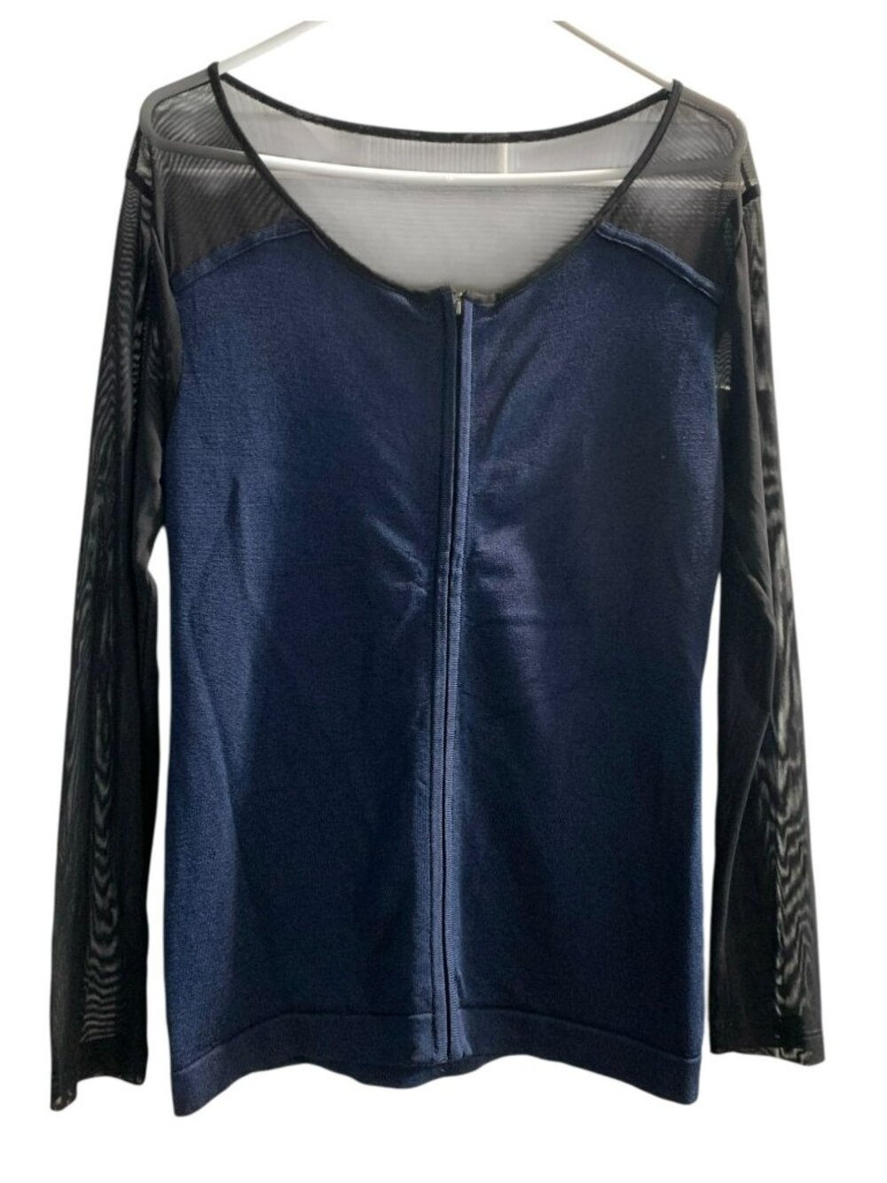 VTG Cache Navy & Black Mesh Sleeve Top S Zip Up Sweater Cardigan